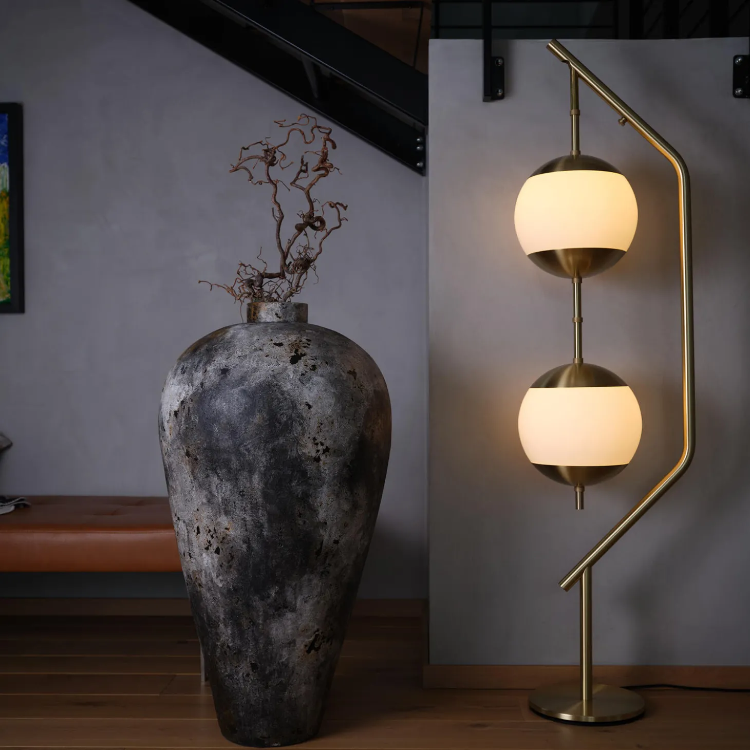 Monroe Floor Lamp, brass/opal