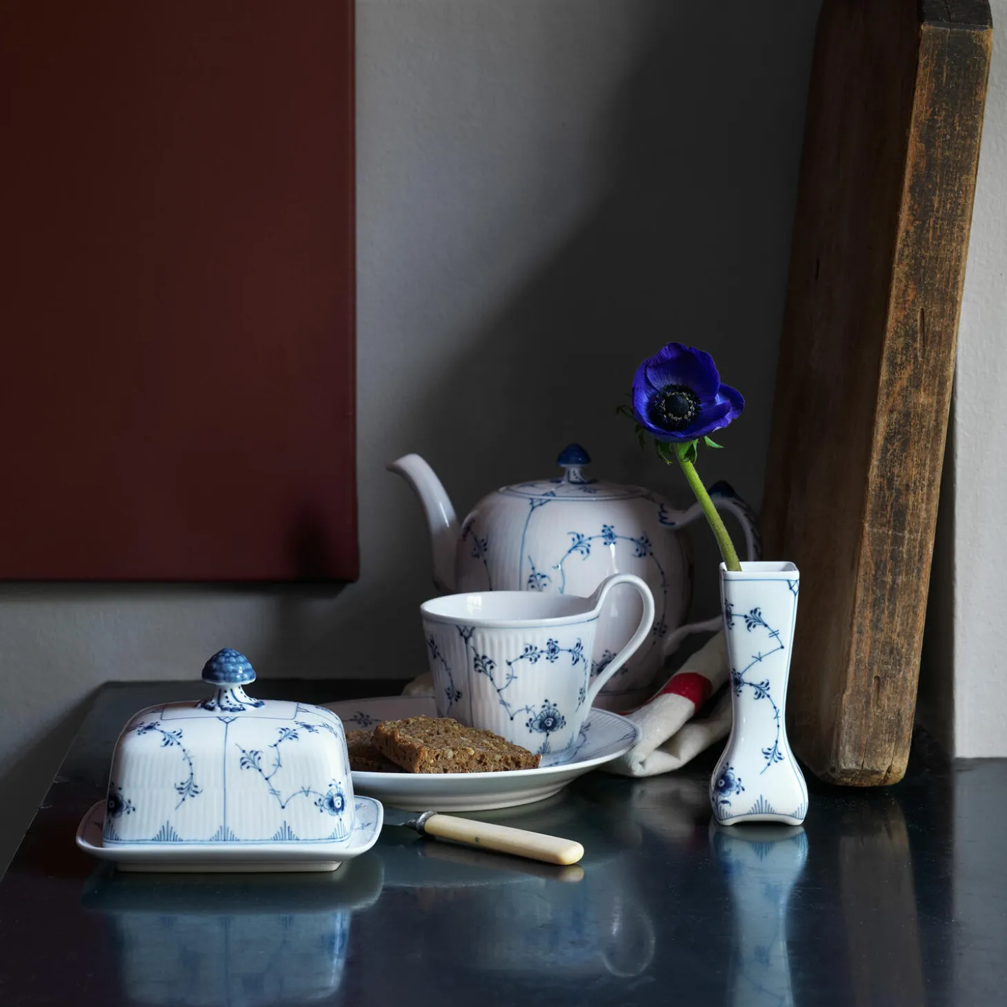 Musselmalet Riflet smørskål