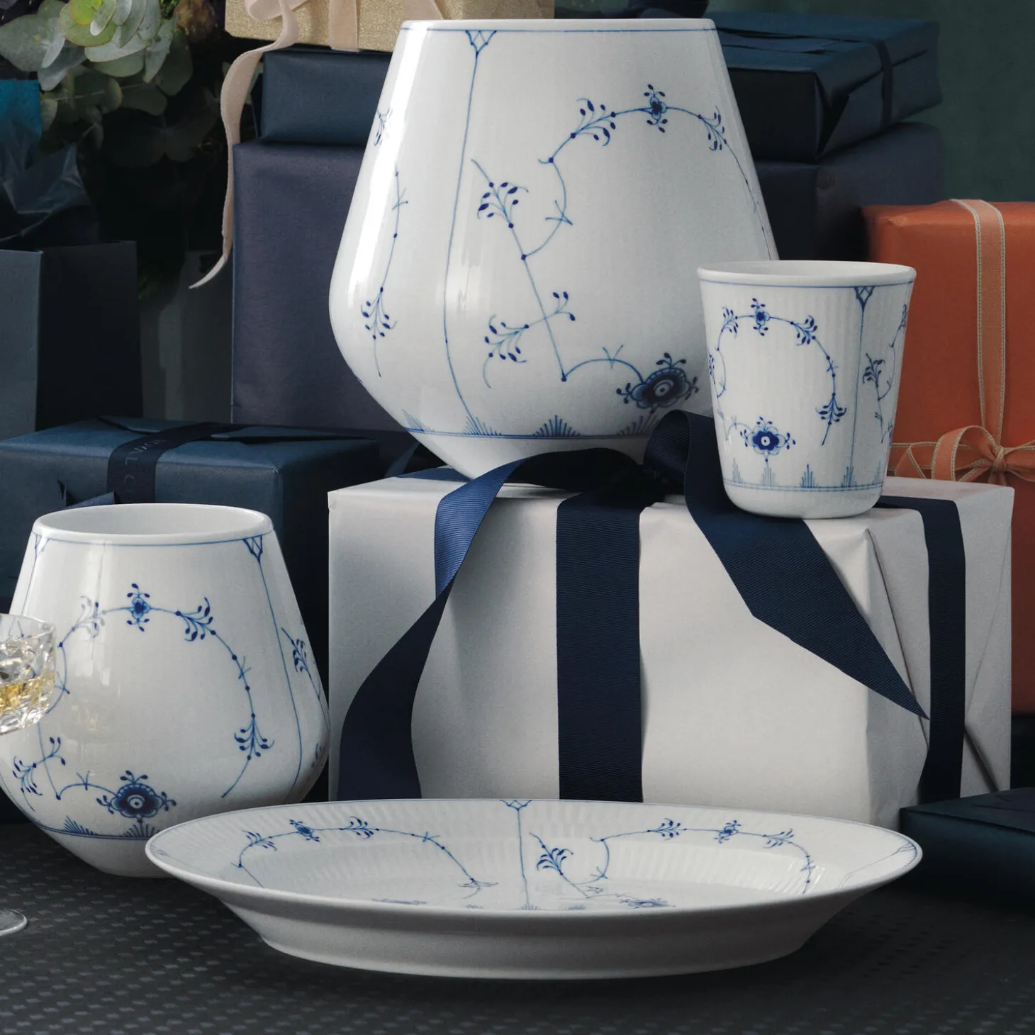 Musselmalet Riflet vase 20,5 cm