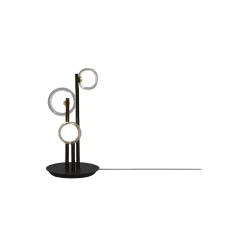 NABILA bordlampe, mat sort/børstet messing/klart glas