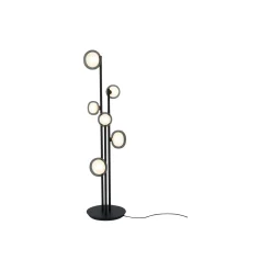 NABILA gulvlampe, mat sort/sort krom/røget glas