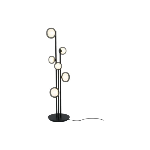 NABILA gulvlampe, mat sort/sort krom/røget glas