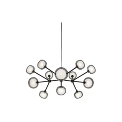 NABILA lysekrone, mat sort/sort krom/røget glas