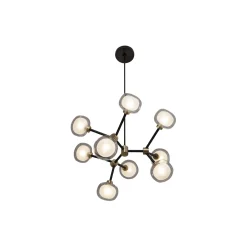 NABILA lysekrone, mat sort/børstet messing/klart glas