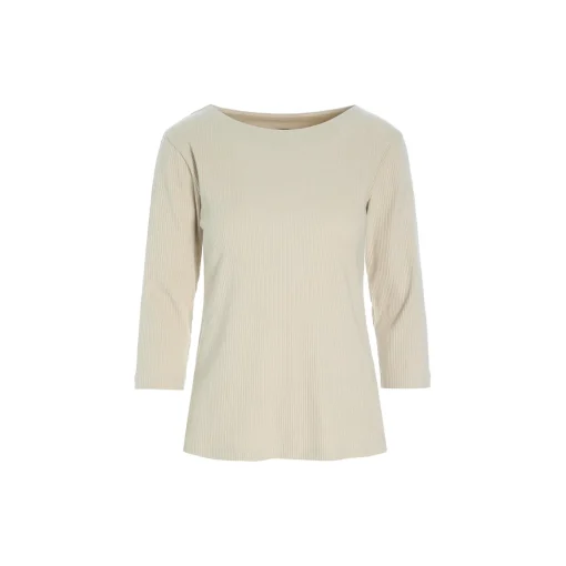 Naibu rib bluse med 3/4 ærme, ivory