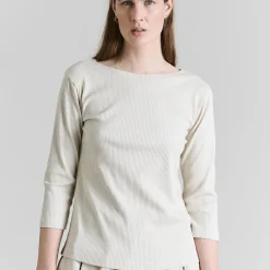 Naibu rib bluse med 3/4 ærme, ivory