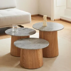 Niveau sofabord Ø 61 cm, Tundra Grey/oiled ash