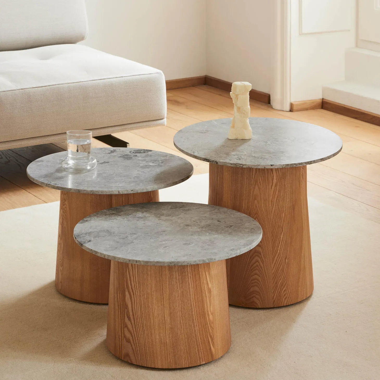 Niveau sofabord Ø 45 cm, Tundra Grey/oiled ash