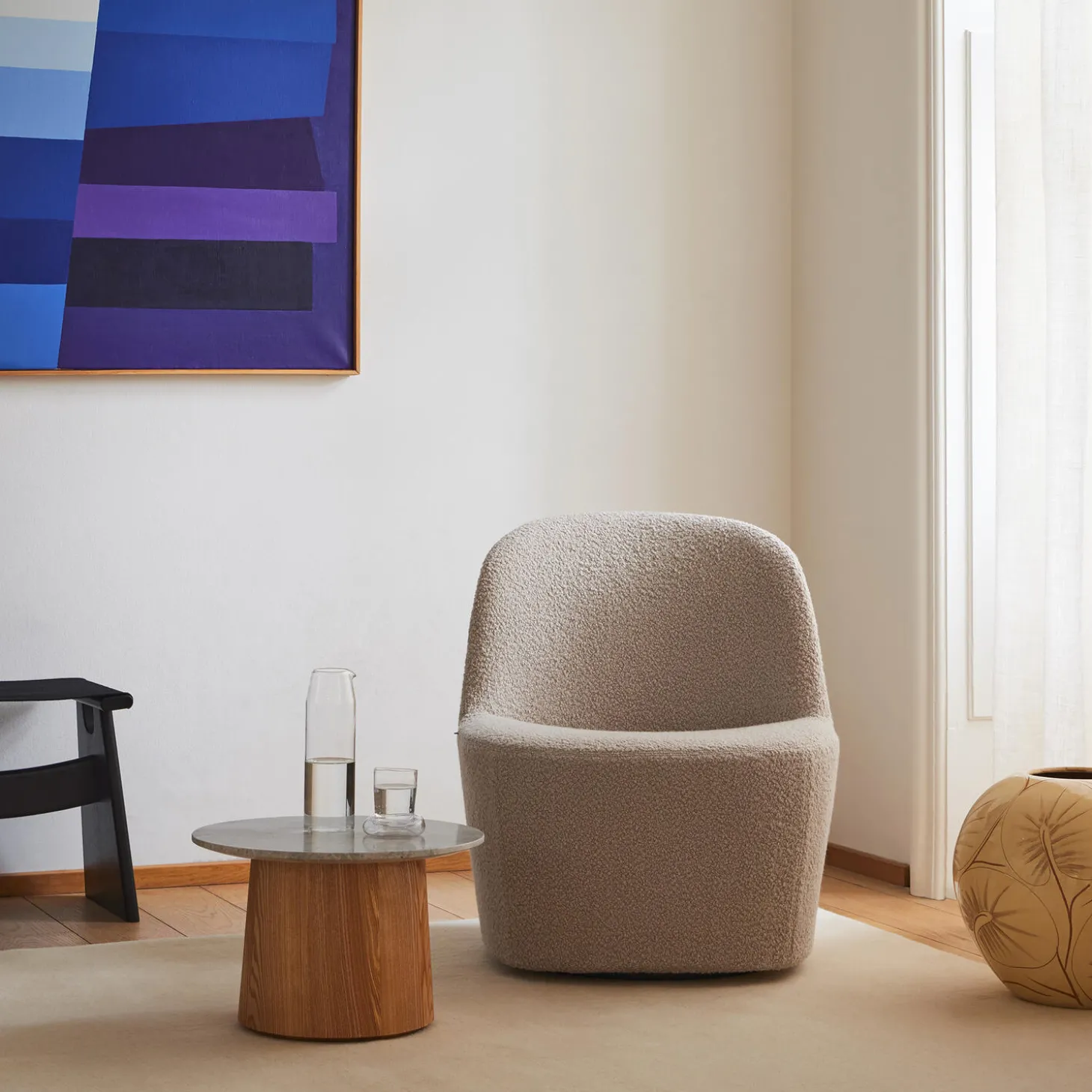 Niveau sofabord Ø 45 cm, Tundra Grey/oiled ash