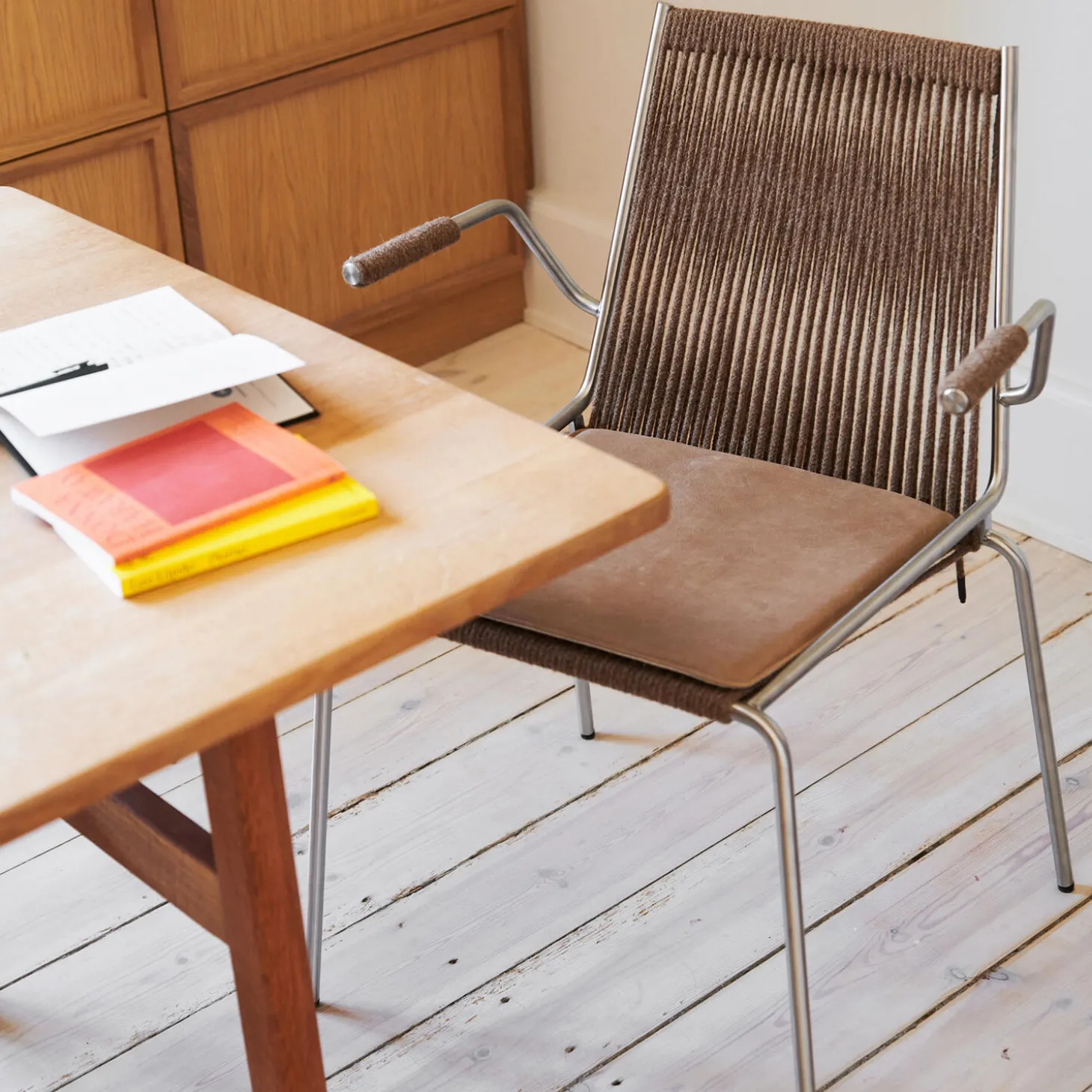 Noel Armrest Chair, steel/brown wool