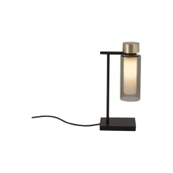 OSMAN bordlampe, mat sort/børstet messing/røget glas