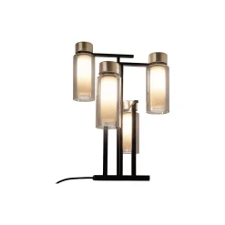 OSMAN bordlampe, mat sort/børstet messing/røget glas
