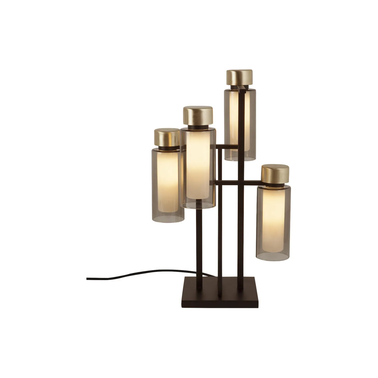 OSMAN bordlampe, mat sort/børstet messing/røget glas