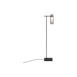 OSMAN gulvlampe, mat sort/børstet messing/røget glas