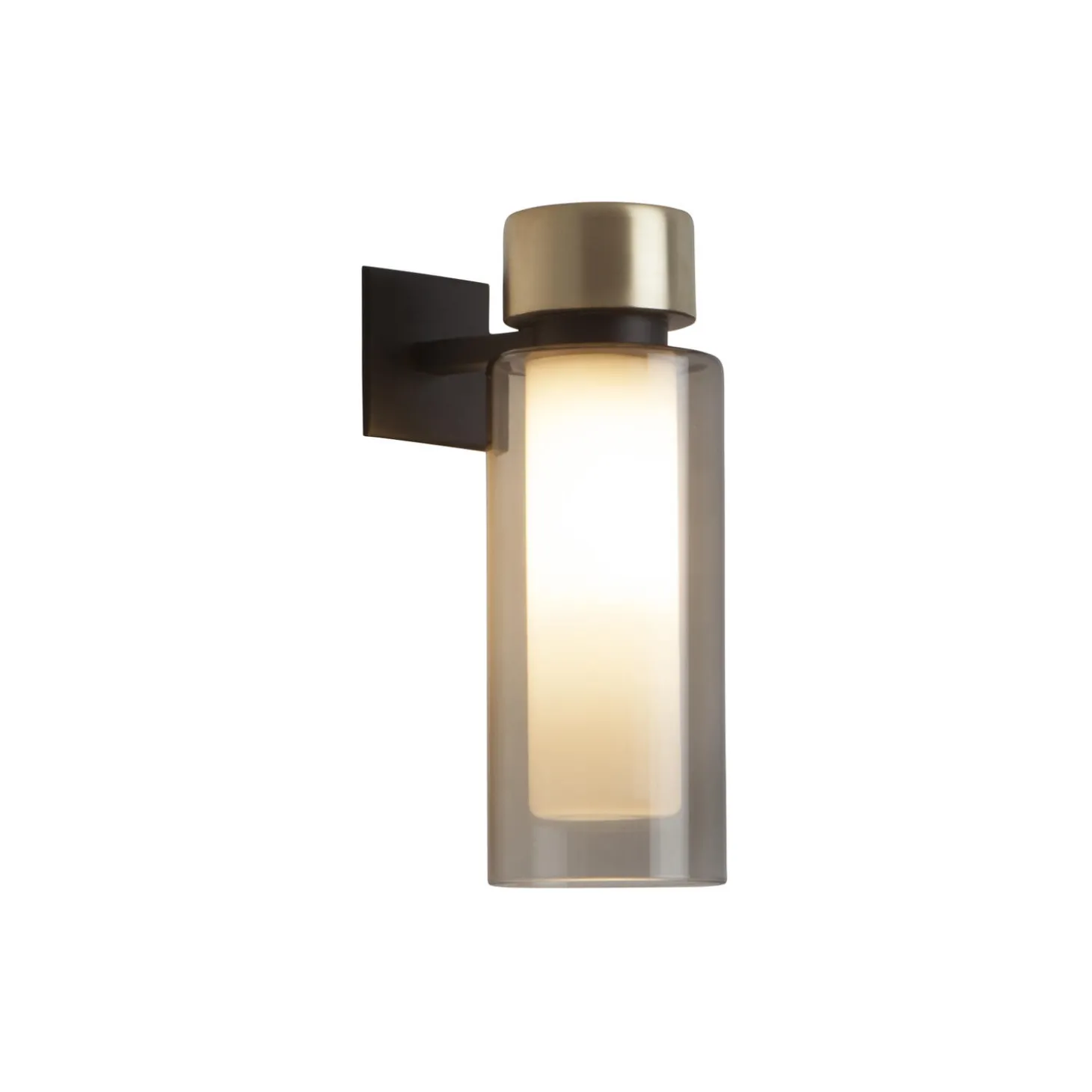 OSMAN væglampe, mat sort/børstet messing/røget glas