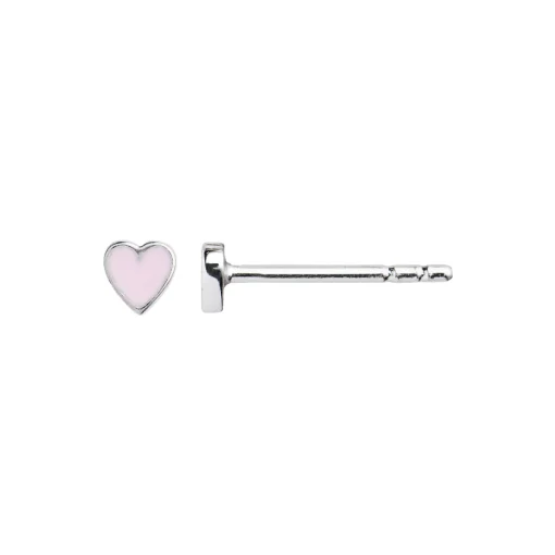 Petit Love Heart Light Pink Enamel Single, silver