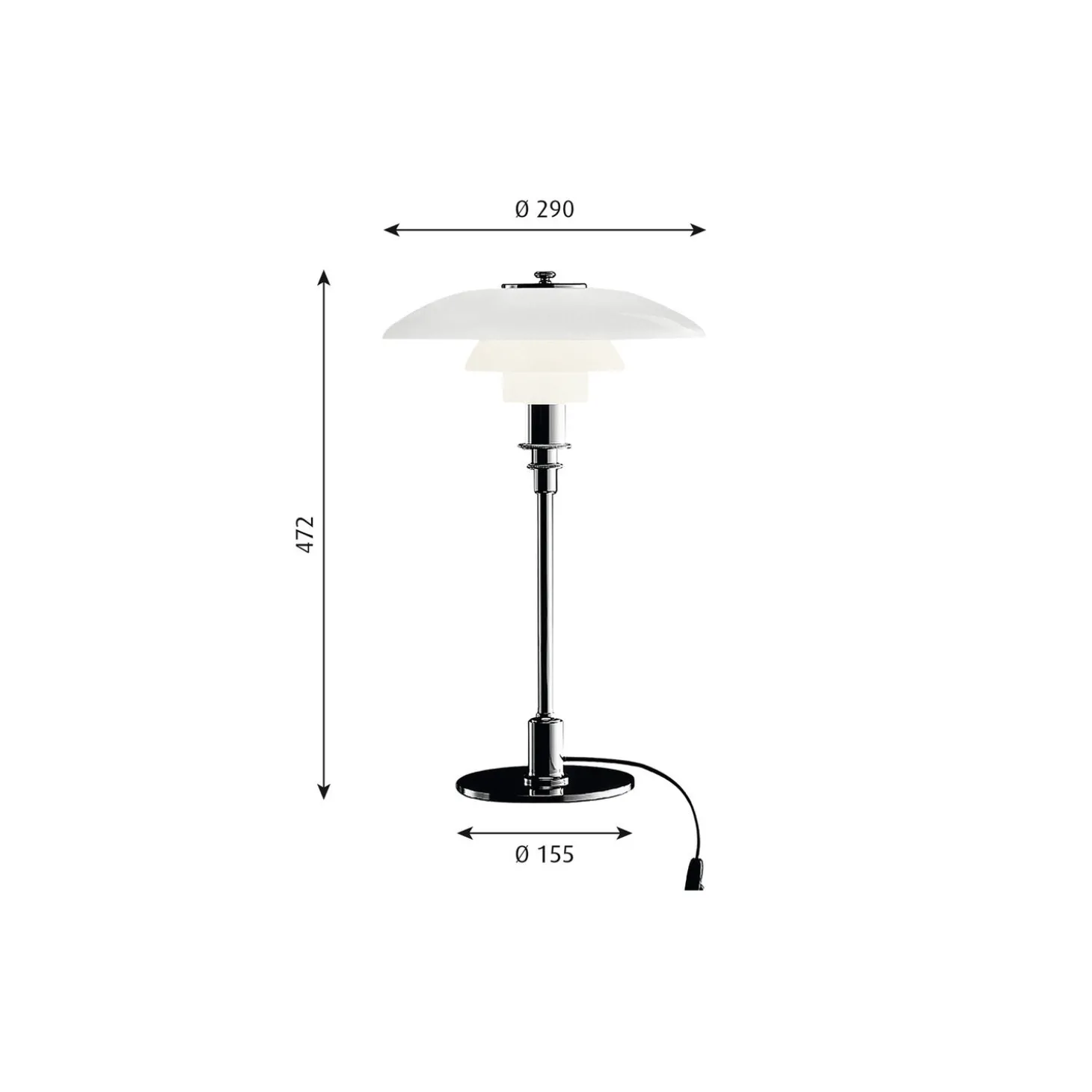 PH 3/2 bordlampe, high lustre chrome plated