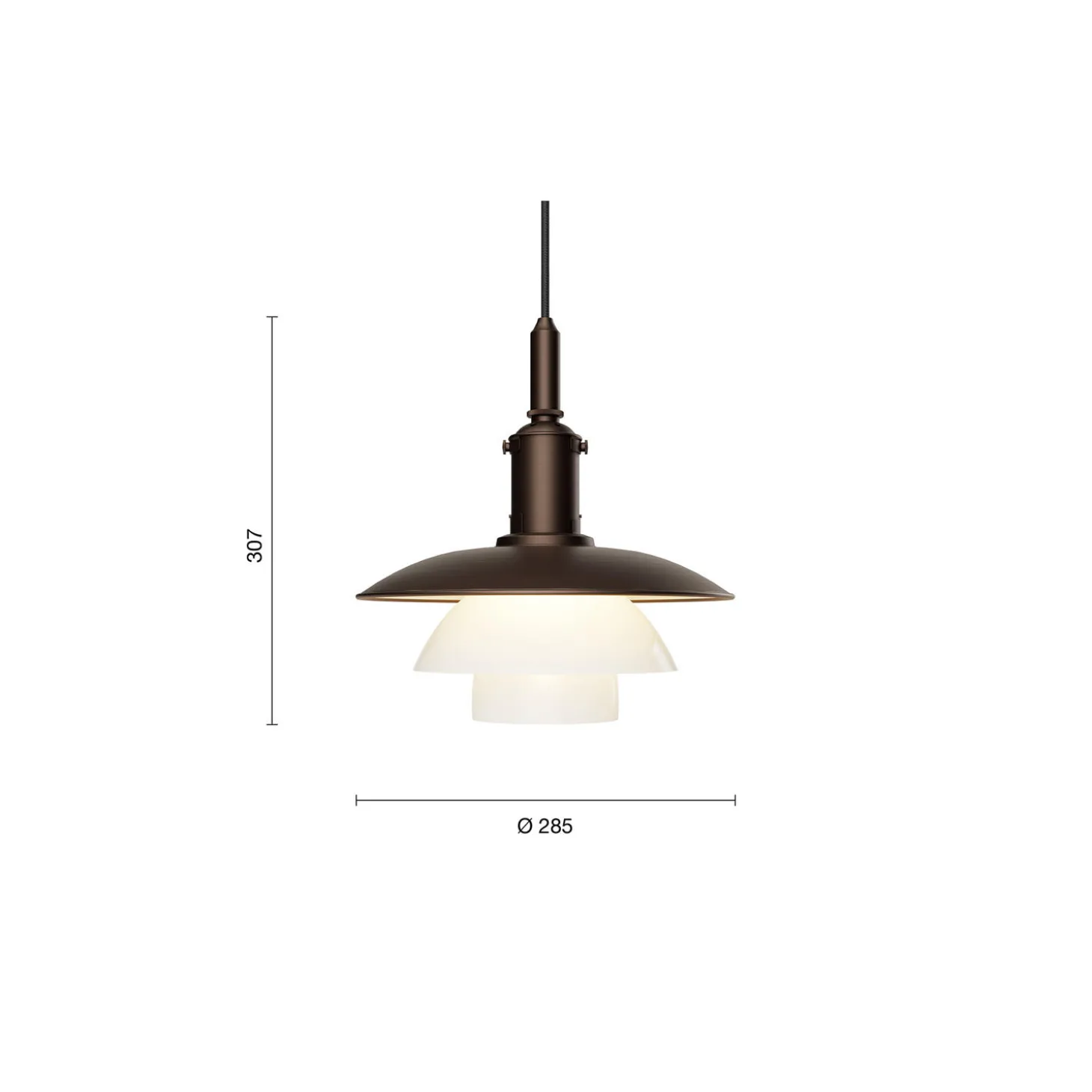 PH 3/3 pendel, aged brass/opal glass