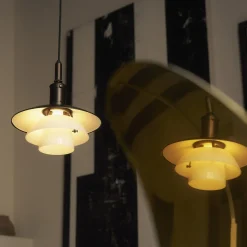 PH 3/3 pendel, aged brass/opal glass