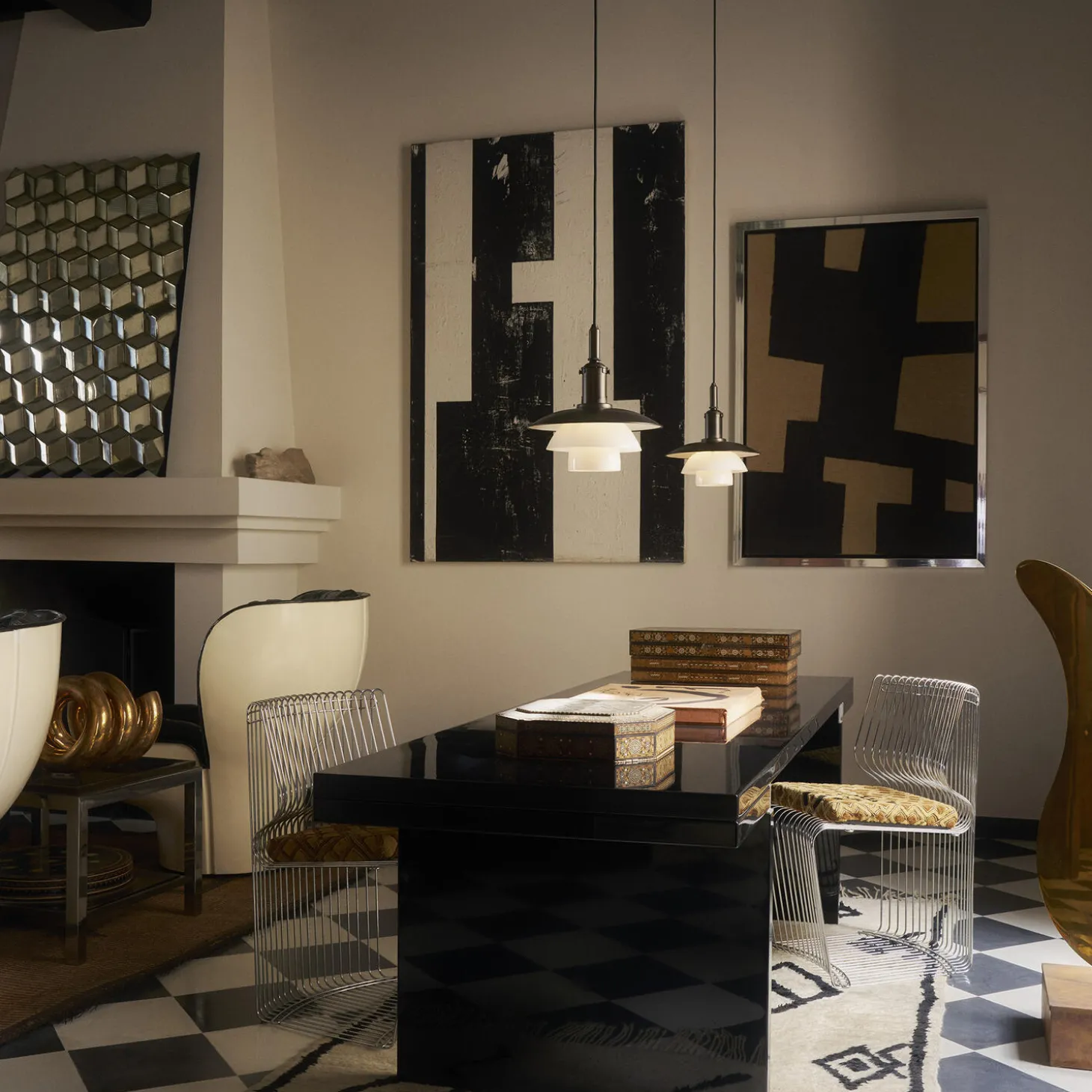 PH 3/3 pendel, aged brass/opal glass