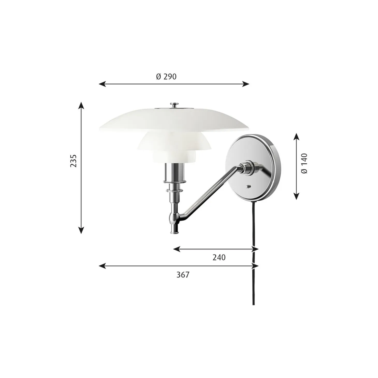 PH 3/2 væglampe, krom