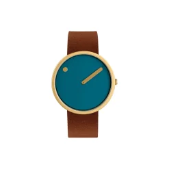 PICTO armbåndsur, dusty blue/matt gold/chocolate brown