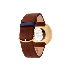PICTO armbåndsur, dusty blue/matt gold/chocolate brown