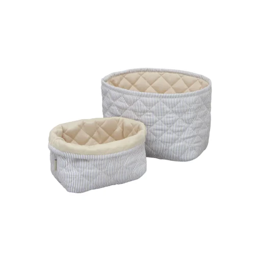 Quiltet opbevaringskurv 2-pak, classic stripes blue/praline