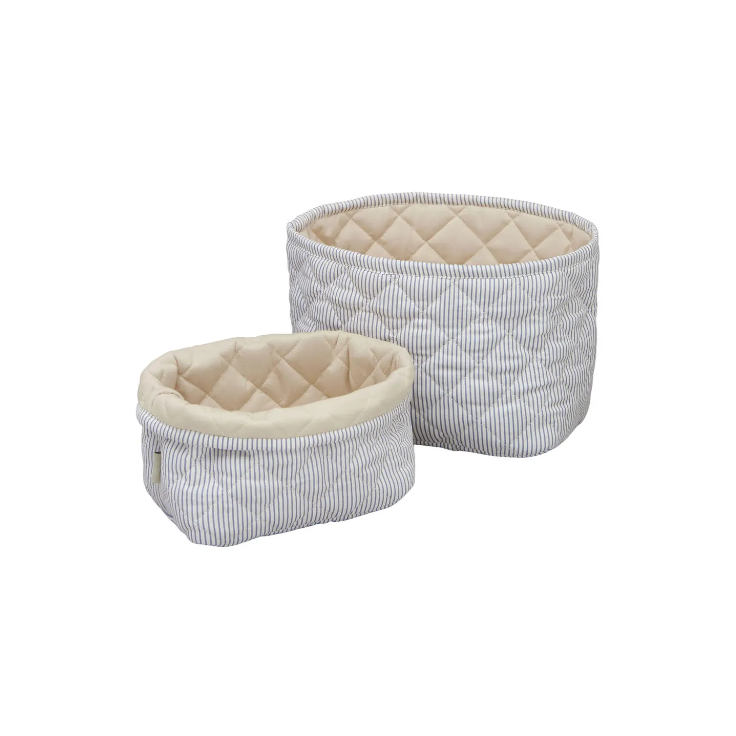 Quiltet opbevaringskurv 2-pak, classic stripes blue/praline