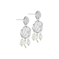 Øreringe med perle vedhæng, sølv