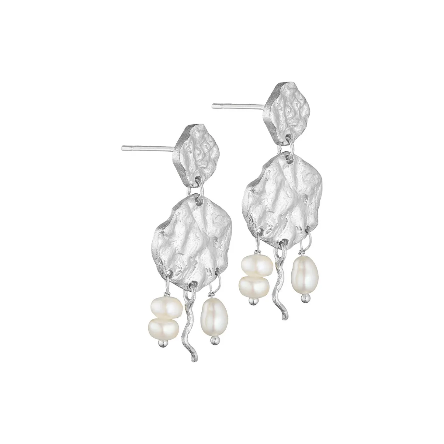 Øreringe med perle vedhæng, sølv