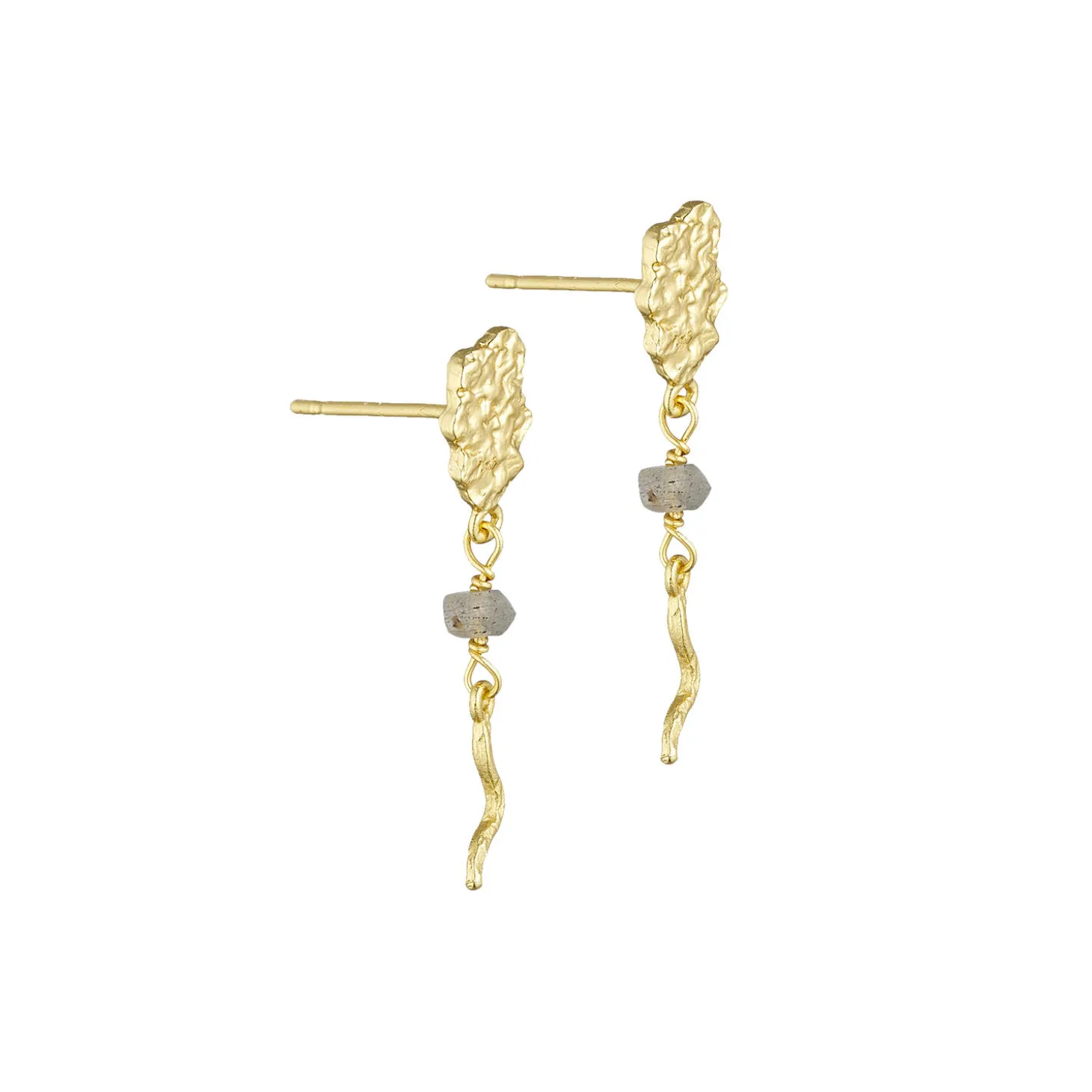 Øreringe med vedhæng, guld/labradorit