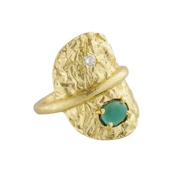 Ring med natursten og zirkon, guld/grøn hydro
