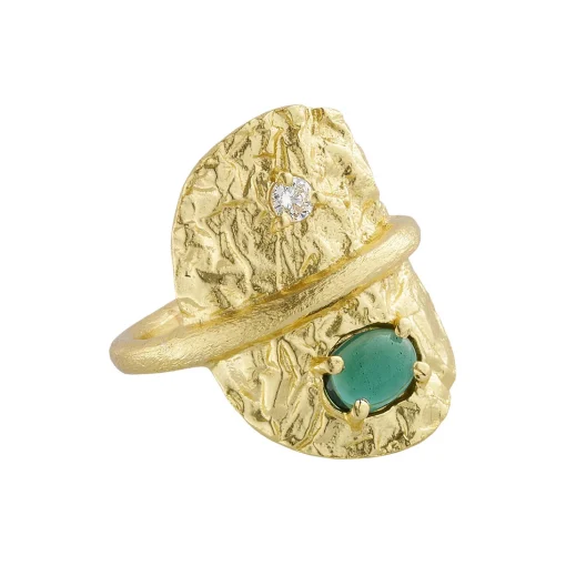 Ring med natursten og zirkon, guld/grøn hydro