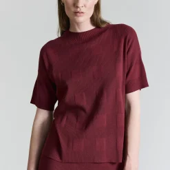 Saku kortærmet bluse, maroon