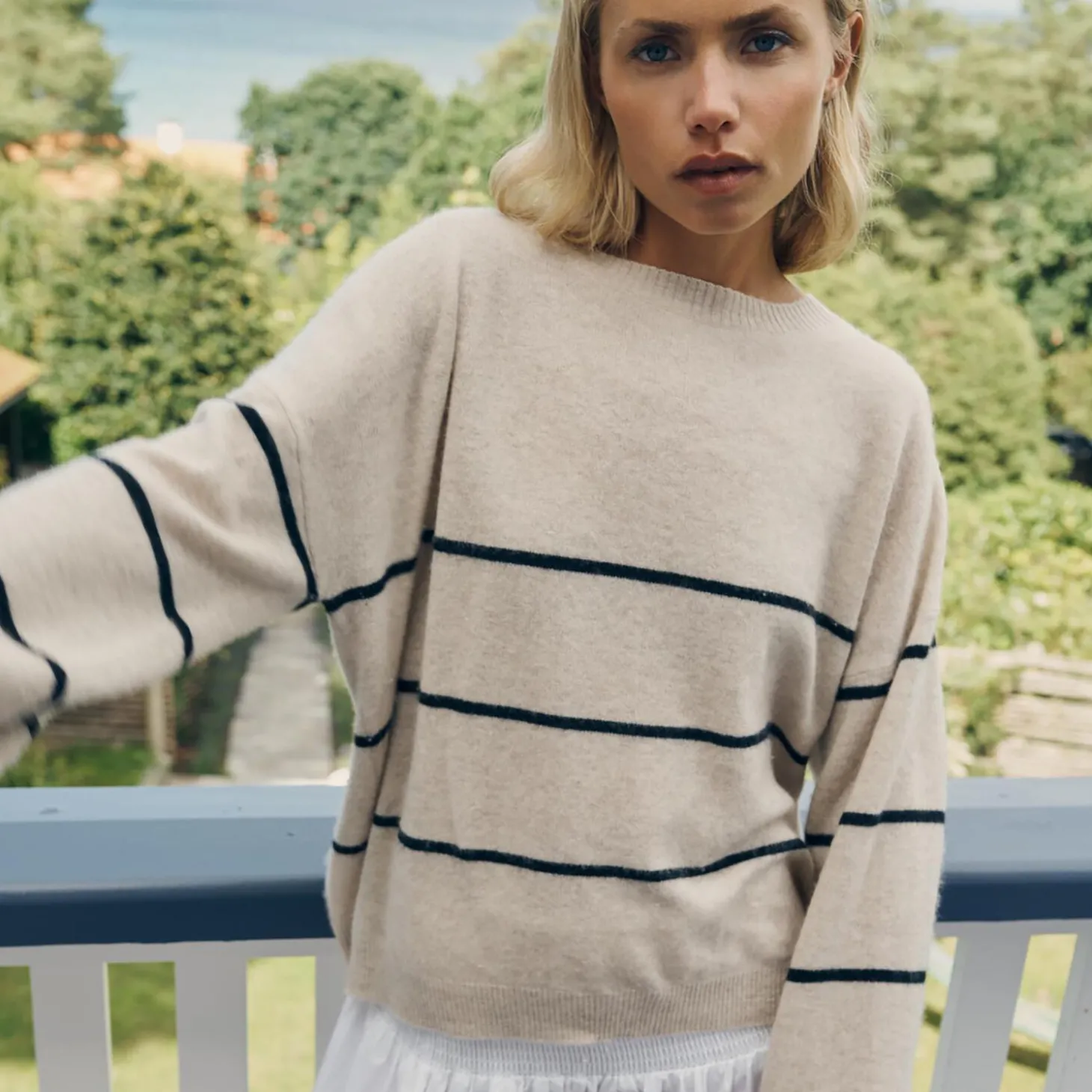 Sea Stripe Sweater, wheat / black