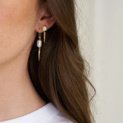 Sigrid post ørering m. vedhæng, guldbelagt