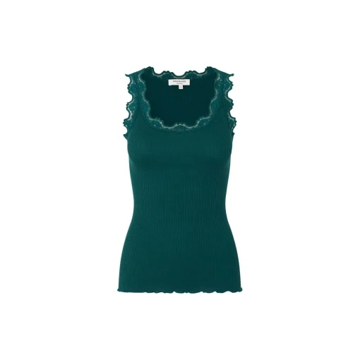 Silketop med blonder, dark teal