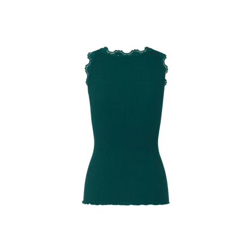 Silketop med blonder, dark teal