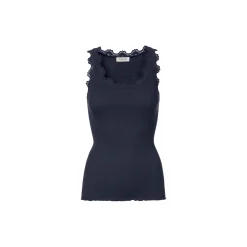 Silketop med blonder, navy