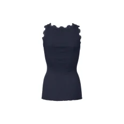 Silketop med blonder, navy