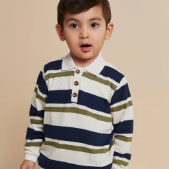 Striped Pique Polo w. LS, green combi