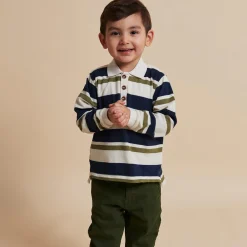Striped Pique Polo w. LS, green combi