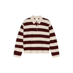Striped Polo, ecru/cranberry