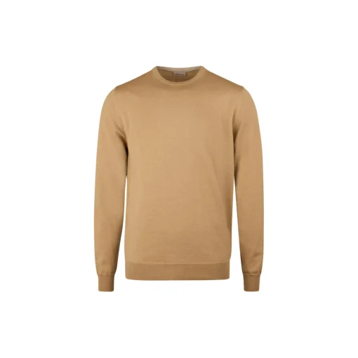 Sweater Knitted Crew Neck With Patch Merino Wool, beige