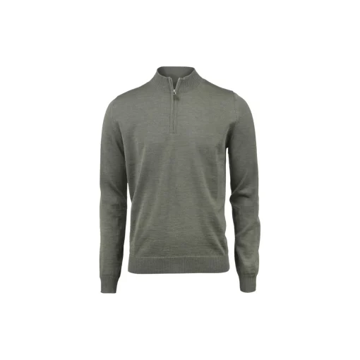Sweater Knitted Half Zip Merino Wool, green