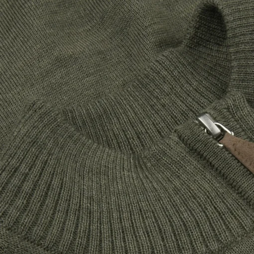 Sweater Knitted Half Zip Merino Wool, green