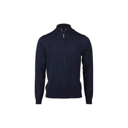 Sweater Knitted Half Zip Merino Wool, navy