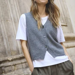 SylvaPW Waistcoat, medium grey melange