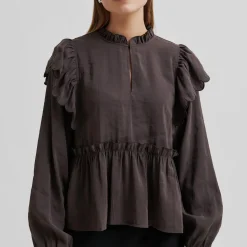 Terra Frill Blouse, chocolate plum